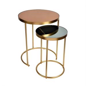 Table d'appoint ronde moderne réglable avec plateau en verre trempé noir et structure en fer plaqué or, finition thermolaquée, mobilier de maison - Product Image 1