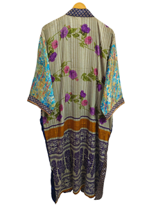 ชุดกิโมโนผ้าไหมส่าหรีลายดอกไม้แนววินเทจชุดคลุมส่าหรีชุดปาร์ตี้ชายหาดผ้านุ่มทำมือสไตล์อินเดีย - Product Image 4