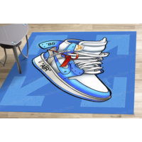Bedruckter Wollteppich - Sportschuh-Design Umweltfreundliches Patchwork-Muster Latex-Rückseite Pflegeleicht Traditionelle Heimdekoration Mittellanger Flor