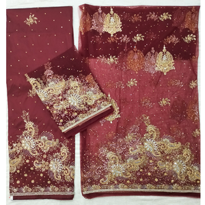 Envolturas de George con cuentas de piedra dorada hechas a mano para mujer, Blusa de encaje de red de diseñador de 5 yardas, primavera de tubo africano para ropa de verano - Product Image 2