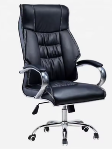 Chaise de bureau de direction en cuir PU, base chromée, accoudoirs réglables, pivotante, ergonomique, dossier capitonné, design contemporain - Product Image 1