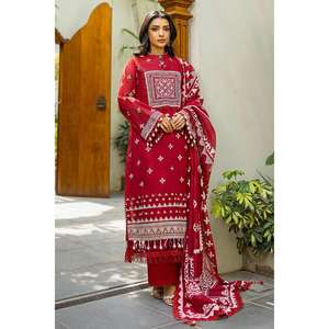 Ensemble classique 3 pièces non cousu en coton imprimé laqué brodé avec dupatta à col montant Modèle SP-52013 - Product Image 5