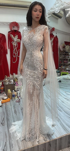 Robe de soirée longue élégante et moderne, broderie de perles et de paillettes, magnifique travail manuel, col, manches, robe de soirée formelle, bal de promo, drapé - Product Image 4