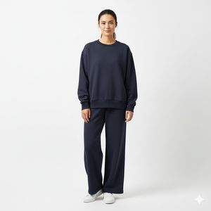 Ensemble survêtement d'hiver, sweat-shirt oversize uni et pantalon de survêtement à jambes larges, logo personnalisé, ensemble de vêtements de détente deux pièces, doux et confortable en molleton de coton - Product Image 5