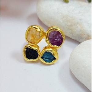 Brass <b>Gold</b> Plated Unisex Gemstone <b>Ring</b> with Natural Stone and Bezel Setting for Gift - Product Image 4