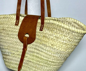 Sac en paille marocain sac en paille à poignée en cuir - Product Image 1