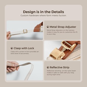 ชุดสายรัดและสายจูงสุนัขชุดสายจูงแบบไม่ดึงพร้อมสายจูงสะท้อนแสงสายรัดสัตว์เลี้ยงหนัง PU พร้อมที่จับหน้าอกและคอ - Product Image 3