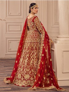 Elégant mariage traditionnel Anarkali robe costume filet brodé mariée lourde évasée pierre travail concepteur Dupatta Salwar Kameez - Product Image 4
