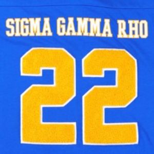 Sigma Gamma Rho SGRho Greek Sorority T-shirt surdimensionné bleu royal 100% polyester avec logos d'équipe brodés - Product Image 4