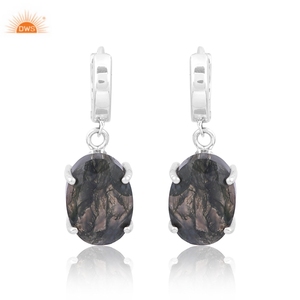Nuevo diseño elegante, pendiente de aro de piedras preciosas de ágata de musgo Natural de Plata de Ley 925 para mujer, fabricante de joyería personalizada - Product Image 1