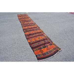 Vintage 24x14.6ft Turkish Wool Rug Traditional Orange and Red Flat Weave with Patchwork Pattern for Living Room Decorations - Product Image 2