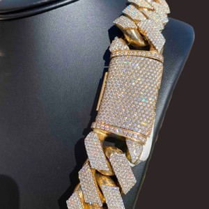 Custom 550 gramas 925 Prata Cubano Link Chain Big Rappers Hip Hop Estilo com <span class=keywords><strong>Moissanite</strong></span> Diamantes Amarelo Ouro Material para o Presente