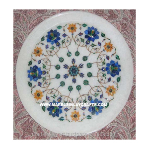 Placa de Mármol Blanco Pulido Hecha a Mano con Incrustaciones, Diseño Tradicional y Moderno, Personalizable para Decoración de Bodas y Hogar - Product Image 1