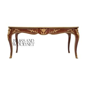 Table basse de luxe avec incrustations en bois artisanales et élégantes détails en laiton pour une décoration de salon classique - Product Image 2