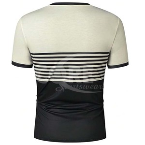 Venta al por mayor personalizar su logotipo 100% algodón verano transpirable doble raya de color diseño en blanco hombres camiseta - Product Image 3