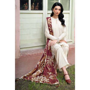 Ensemble Dhanak brodé 3 pièces JAZMIN avec châle en dentelle et pantalon à imprimé laine - BIC-3320-B - Product Image 3