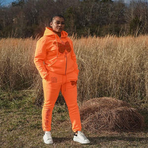 Conjunto de Sudadera con Capucha y Cremallera de Algodón Grueso de 500 GSM Unisex, Pantalones de Chándal OEM de Estilo Urbano, Pantalones Rectos con Dobladillo Ondulado - Product Image 5