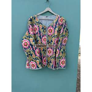 Recién llegado, chaqueta tejida larga acolchada para mujer, Kantha estampado de algodón, bolsillo bordado hecho a mano, transpirabilidad de invierno - Product Image 1