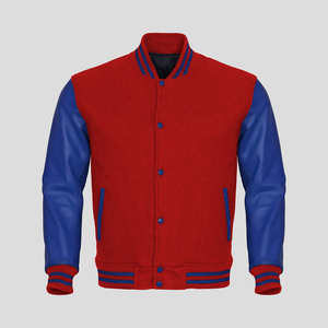 Blouson universitaire pour homme en cuir véritable avec manches en cuir, col montant en laine, coupe-vent, imperméable et respirant - Product Image 1