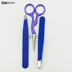 Pince à épiler pour sourcils RMI, produit de qualité supérieure, très populaire, revêtement en poudre bleue, pointe argentée / ensemble de ciseaux à ressort violets - Product Image 4