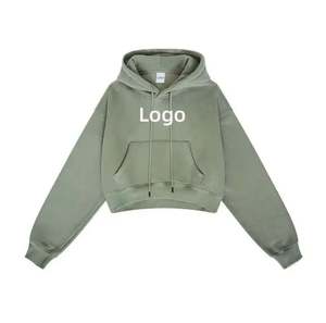 High Quality Cotton <b>Women</b> Zipper-Up Hoodie Custom Logo Plain Short Autumn Summer Street Wear Crop <b>Top</b> - Product Image 5