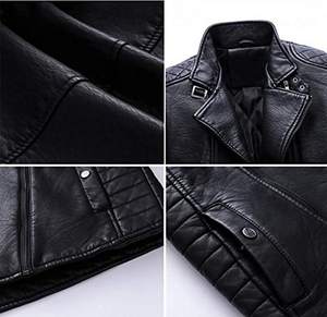 Chaqueta de cuero PU de moda informal para hombre con doble cremallera cuello levantado al aire libre diseño clásico lienzo tejido recubierto procesamiento - Product Image 5
