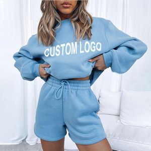 Logo personnalisé 100% coton sweat à capuche et short ensemble deux pièces sweat à capuche shorts costumes shorts décontractés et sweat à capuche jogger ensemble femmes - Product Image 4