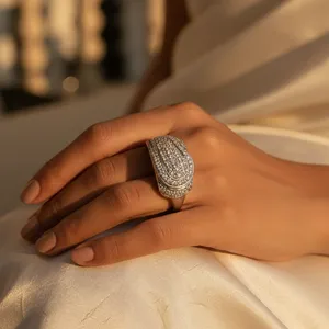 Rose Gold Plated Silver Cubic Zirconia and Moissanite <b>Statement</b> <b>Ring</b> for Women Trendy Fashionable Inlay Jewelry - Product Image 1