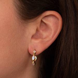 Pendientes de aro de piedra lunar deslumbrante caliente y oro Vermeil Pendientes de moda de plata esterlina con pendiente de aro de piedra lunar de piedra principal - Product Image 2