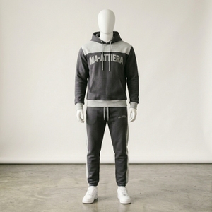 <b>Men</b> Charcoal Gray Color Block Hoodie Tracksuit Set <b>Pullover</b> Sweatshirt Jogger Pants Premium Sportswear Gym Training Running - Product Image 1