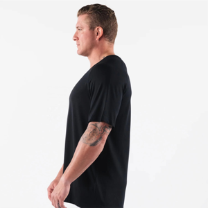 T-shirt à manches courtes pour homme, noir, coupe classique, col rond, tissu jersey à séchage rapide, vêtement décontracté - Product Image 4