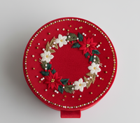 Boîte de rangement à bijoux portable haut de gamme à fermeture éclair, en velours de viscose brodé à la main, taille unique, motif floral, Saint-Valentin