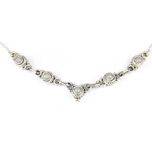 Collier vintage en argent sterling 925 plaqué rhodium pour femme avec pierre de lune, pendentifs et breloques raffinés, bijoux en pierres précieuses - Product Image 1