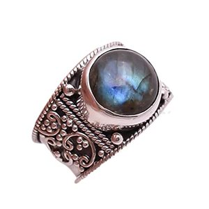 Handmade Boho 925 Sterling Silver <b>Ring</b> with <b>Labradorite</b> Inlay Shape November Birthstone Jewelry Perfect Gift for Her Birthday - Product Image 1
