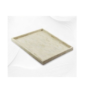 Plateau de service rustique en os blanc naturel avec poignées Décoration de cuisine de style campagnard Table basse Ottoman Plateau de service pour le petit-déjeuner - Product Image 1