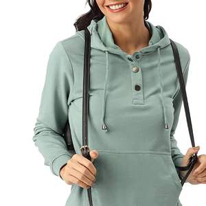 Sudaderas con capucha de otoño para adolescentes para mujer, Sudadera ligera de manga larga con capucha, ajuste holgado, Túnica con estampado de bloques de Color, Tops con bolsillos 100% - Product Image 2