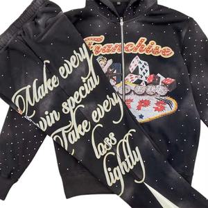 ชุดวิ่งมีฮู้ดยูนิเซ็กส์ทุกฤดูชุดวอร์มสองชิ้นผ้าฟลีซพิมพ์ลายวินเทจ - Product Image 1