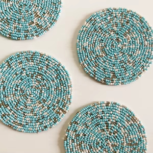 Handmade Beaded <b>Coasters</b> - Boho <b>Drink</b> <b>Coasters</b> with Polyester Backing (4x4 Inch) - Product Image 1