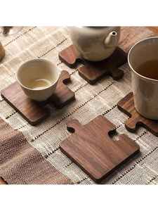 Ensemble de dessous-de-verre en bois de noyer de qualité supérieure, en forme de puzzle, à emboîtement, pour tasse à café, mug, décoration de table de cuisine, de bureau à domicile, artisanal - Product Image 4