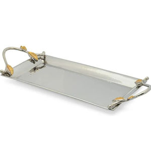 Plateau de service rectangulaire en acier inoxydable martelé avec poignées dorées, qualité supérieure, décoration d'intérieur, plat décoratif - Product Image 2