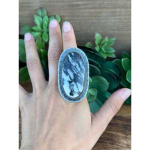 Gabby Spencer Romantic <b>Adjustable</b> <b>Ring</b> Zebra Jasper Sterling Silver Bezel for Lovers Number Animal Lovers Gift for Size 8 - Product Image 2