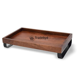 Bandeja de servicio móvil hecha a mano de madera moderna Premium Tradebyd para cocina, comedor, café, té, aperitivos y hogar elegante - Product Image 4