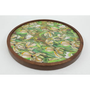 Assiettes de service rondes en bois au design personnalisé, décalcomanie émaillée finie pour la maison et les hôtels, vaisselle et assiettes de table faites à la main - Product Image 1