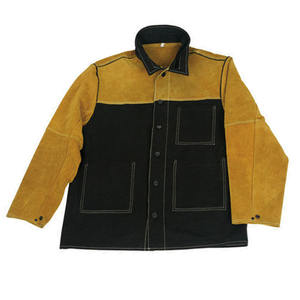 Chaqueta de soldadura de cuero marrón y azul unisex, chaquetas de seguridad de trabajo de cuero de vaca dividido de alta resistencia para soldadores, chaquetas de seguridad - Product Image 1