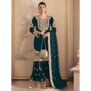 Salwar Kameez brodé en georgette élégante pour femme avec point Plazo et Dupatta assorti pour les fêtes de style moderne - Product Image 4