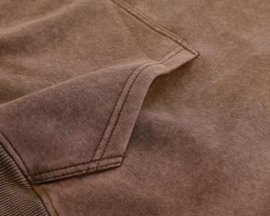 100% fibre de bambou hommes surdimensionné lavage à l'acide sweat à capuche à manches longues pull avec poches brodées en détresse pour la saison d'automne - Product Image 5
