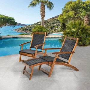 Tumbona Joston de teca maciza, muebles de exterior para Patio Garden Hotel y Villa, cama de mimbre de ratán con acabado marrón - Product Image 4