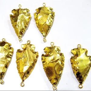 Juego de 2 uds de piedras preciosas de jaspe Natural, encantos de conector de punta de flecha de doble bucle galvanizado de oro completo - Product Image 1