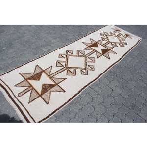 Tapis turc vintage, tapis de couloir 3,1x10,3 pieds, tapis floral blanc et marron - Product Image 3