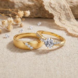 Jeulia Classic Twist Gold Matching Wedding <b>Couple</b> <b>Rings</b> <b>Set</b> - Product Image 3